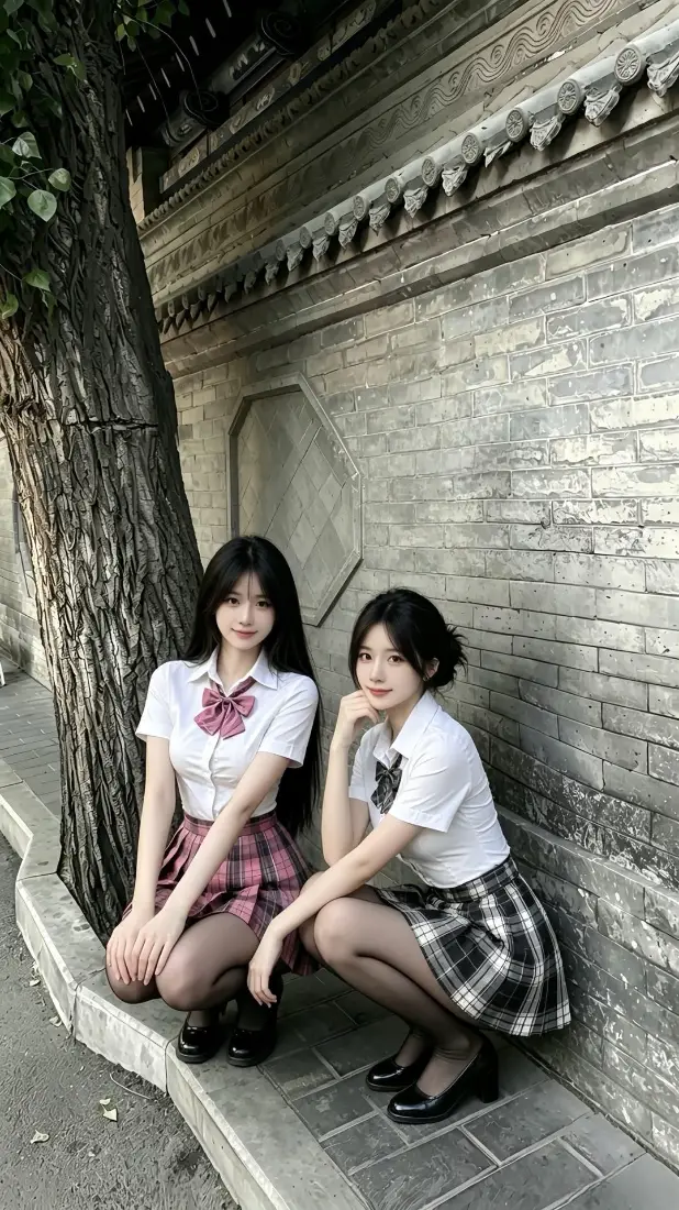 双子JK少女手机壁纸|古巷砖墙背景图片 - 青春制服写真「哲风壁纸」 双子JK少女手机壁纸|古巷砖墙背景图片 - 青春制服写真「哲风壁纸」