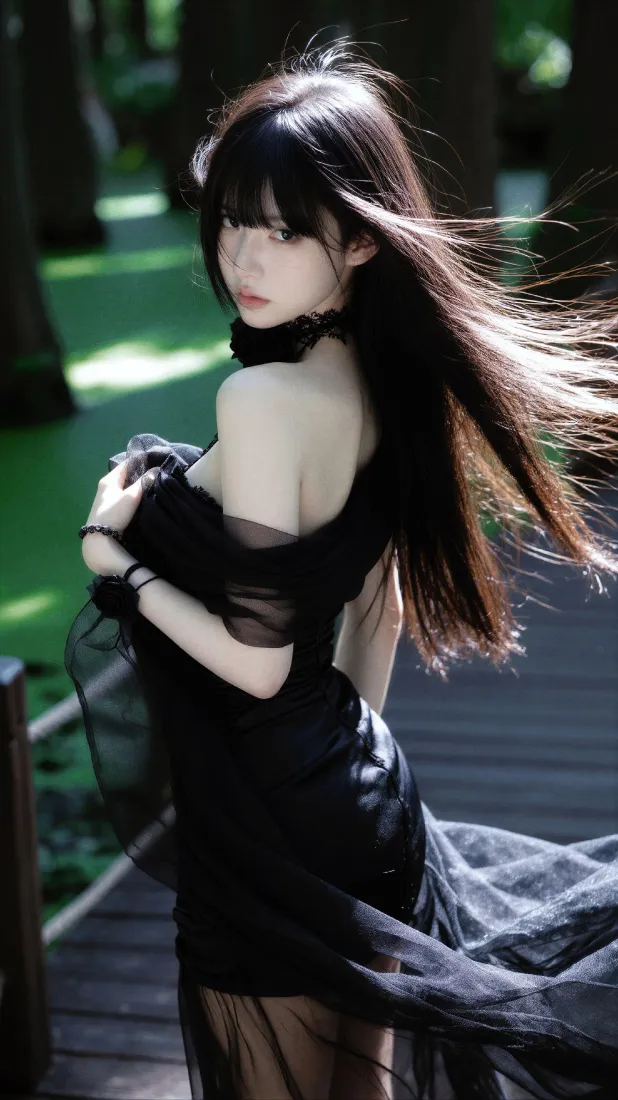 黑裙长发美女手机壁纸|林间氛围感背景图片 - 清冷人像写真「哲风壁纸」 黑裙长发美女手机壁纸|林间氛围感背景图片 - 清冷人像写真「哲风壁纸」