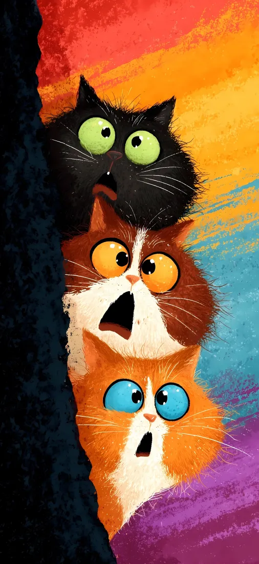 三只小猫手机壁纸|可爱手绘插画背景图片 - 治愈呆萌「哲风壁纸」 三只小猫手机壁纸|可爱手绘插画背景图片 - 治愈呆萌「哲风壁纸」