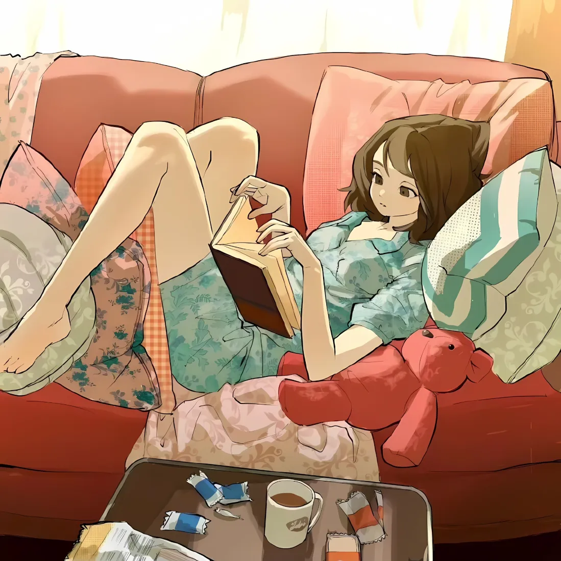 漫画少女手机壁纸|居家沙发看书背景图片 - 休闲治愈插画「哲风壁纸」 漫画少女手机壁纸|居家沙发看书背景图片 - 休闲治愈插画「哲风壁纸」