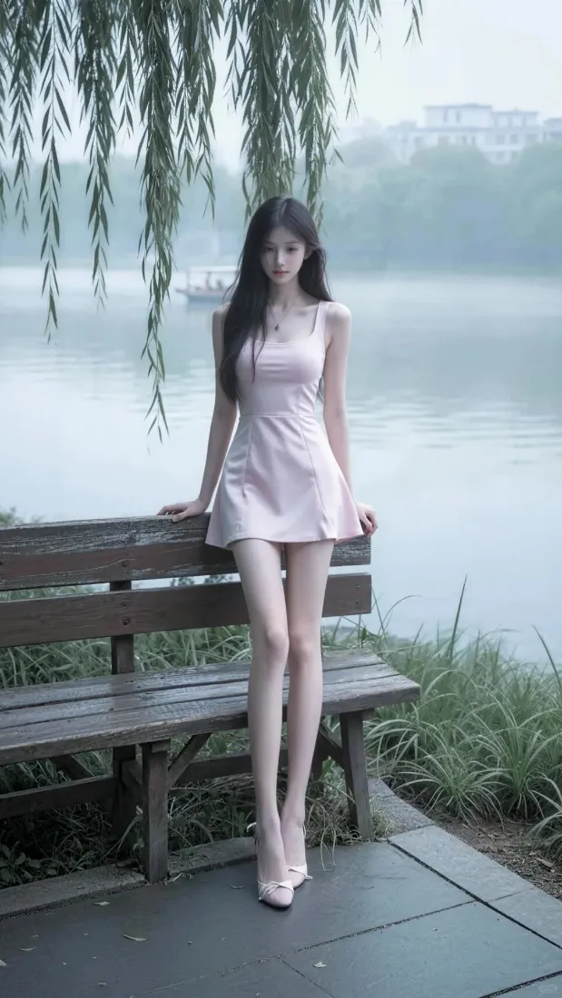 浅粉吊带裙长发美女手机壁纸|湖边柳树长椅背景图片 - 清冷氛围感人像「哲风壁纸」 浅粉吊带裙长发美女手机壁纸|湖边柳树长椅背景图片 - 清冷氛围感人像「哲风壁纸」