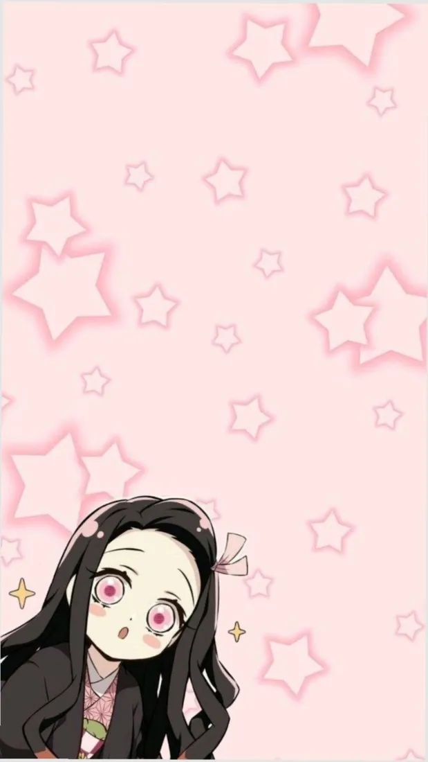 祢豆子手机壁纸｜粉色星星背景图片 - 鬼灭之刃Q版「哲风壁纸」