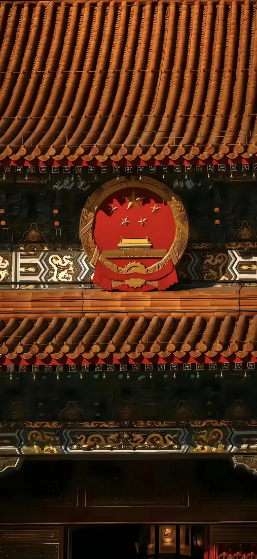 天安门国徽手机壁纸｜中式古建筑屋檐背景图片 - 红金庄重「哲风壁纸」