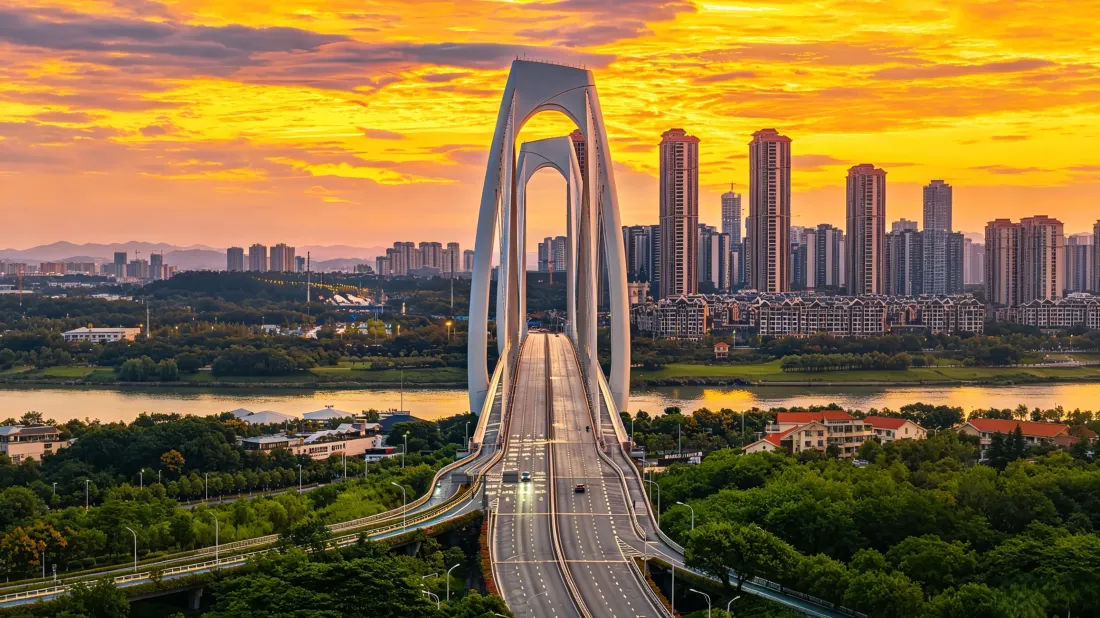 3k城市江景大桥壁纸｜日落风光背景图片 - 黄昏晚霞「哲风壁纸」