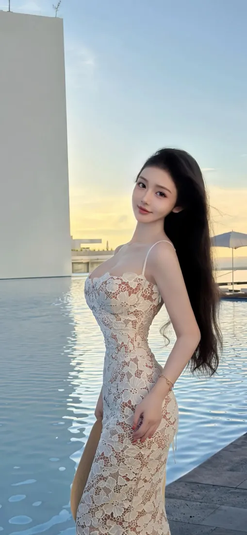 气质长发美女手机壁纸|泳池日落背景图片 - 碎花吊带连衣裙「哲风壁纸」 气质长发美女手机壁纸|泳池日落背景图片 - 碎花吊带连衣裙「哲风壁纸」