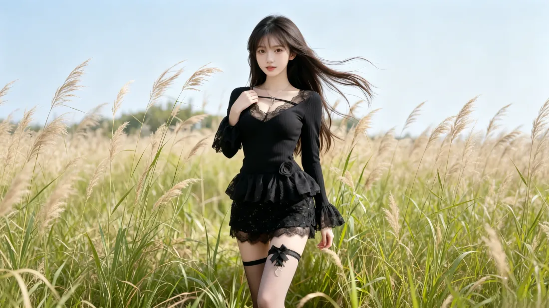 3k黑裙美女壁纸|芦苇丛户外背景图片 - 氛围感写真「哲风壁纸」 3k黑裙美女壁纸|芦苇丛户外背景图片 - 氛围感写真「哲风壁纸」
