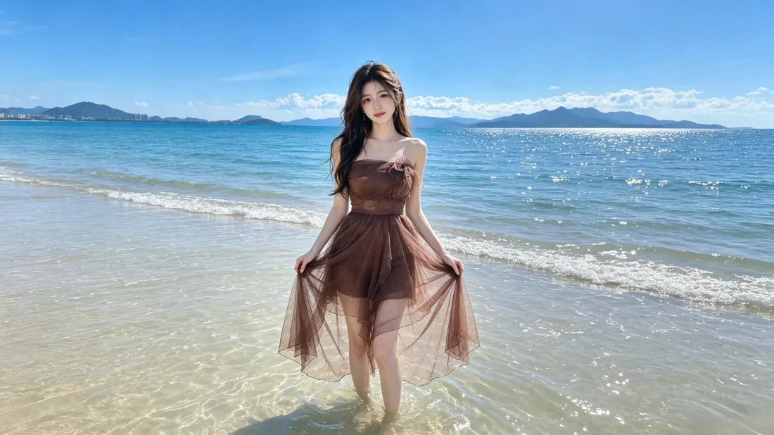 3k海边美女壁纸｜蓝天沙滩背景图片 - 夏日清新人像「哲风壁纸」