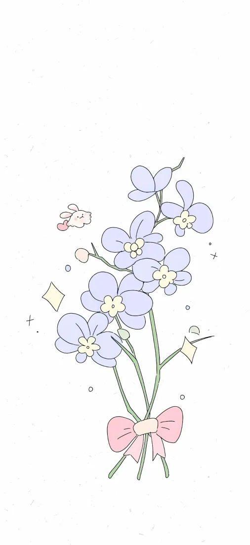 花朵插画手机壁纸|淡紫花束背景图片 - 粉色蝴蝶结小兔「哲风壁纸」 花朵插画手机壁纸|淡紫花束背景图片 - 粉色蝴蝶结小兔「哲风壁纸」