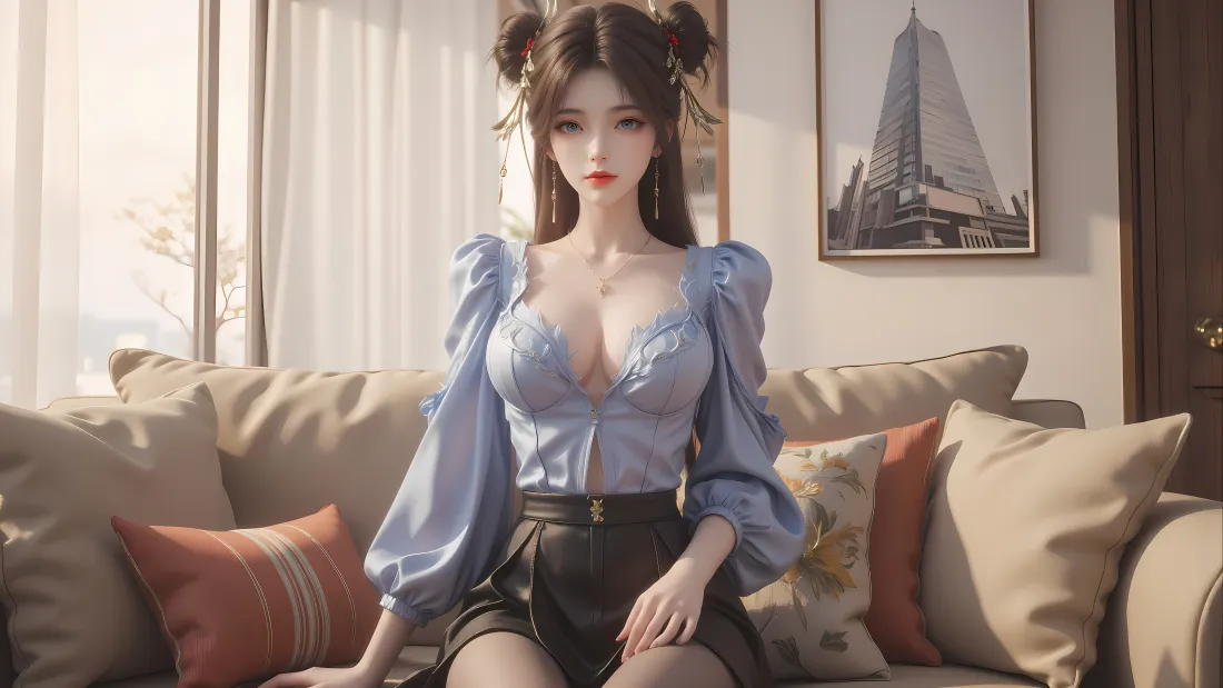 6k火灵儿壁纸｜居家沙发背景图片 - 完美世界二次元少女「哲风壁纸」