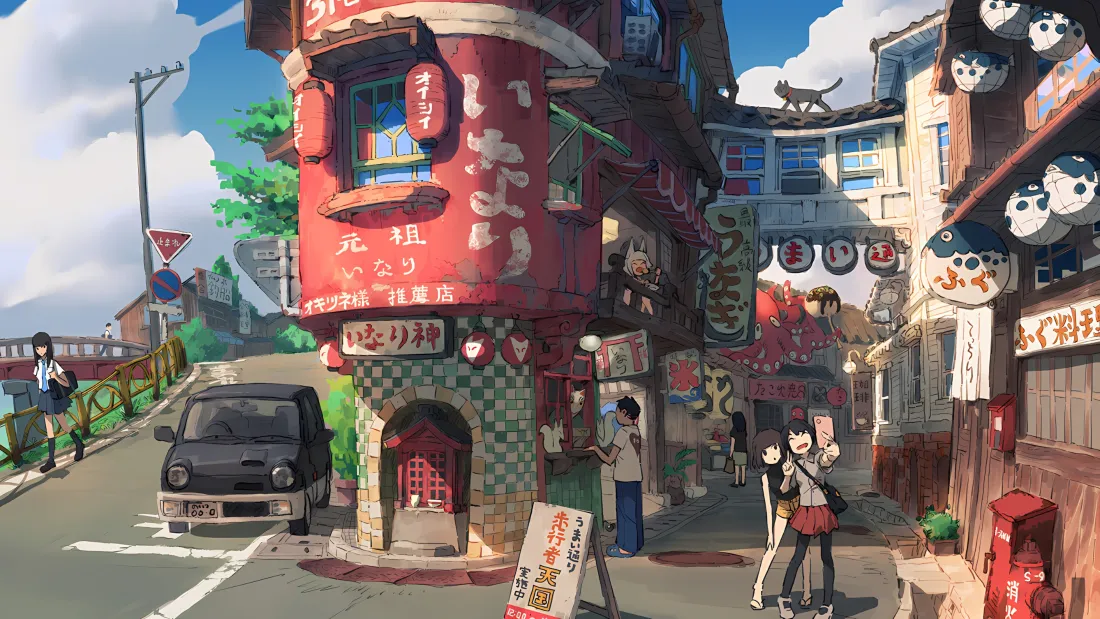 3k日式小镇壁纸｜和风街道背景图片 - 治愈日系插画「哲风壁纸」