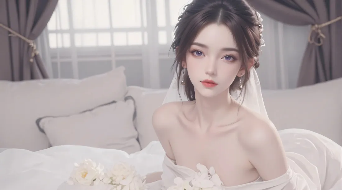 3kAI婚纱美女壁纸｜卧室纯白背景图片 - 二次元少女插画「哲风壁纸」
