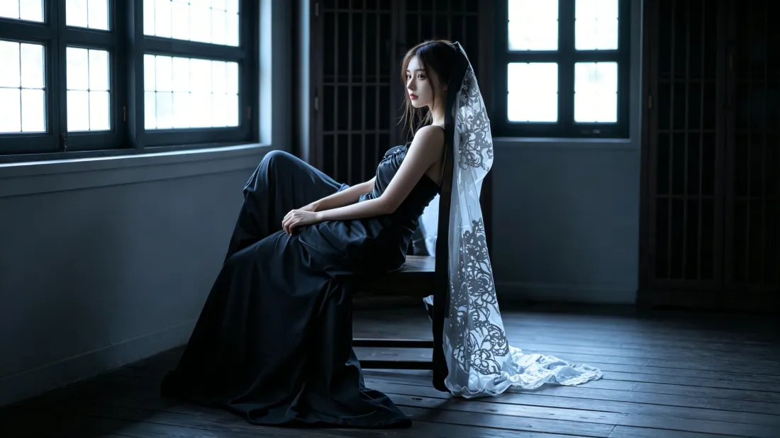 3k黑裙头纱美女壁纸|室内窗边光影背景图片 - 清冷感人像「哲风壁纸」 3k黑裙头纱美女壁纸|室内窗边光影背景图片 - 清冷感人像「哲风壁纸」