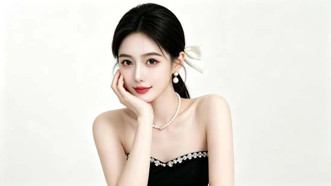 3k美女壁纸｜纯白背景图片 - 抹胸气质穿搭写真「哲风壁纸」