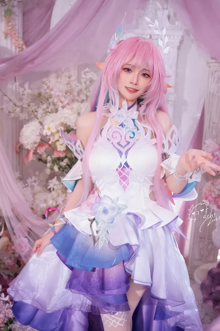 爱莉希雅cos手机壁纸｜粉纱花簇背景图片 - 精灵耳甜美少女「哲风壁纸」