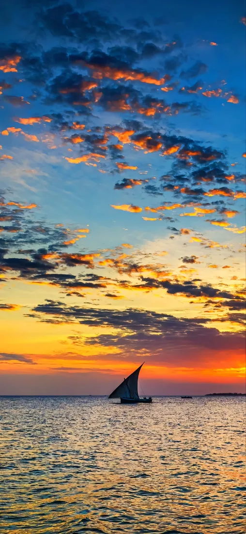海上日落手机壁纸｜海景帆船背景图片 - 治愈自然风景「哲风壁纸」