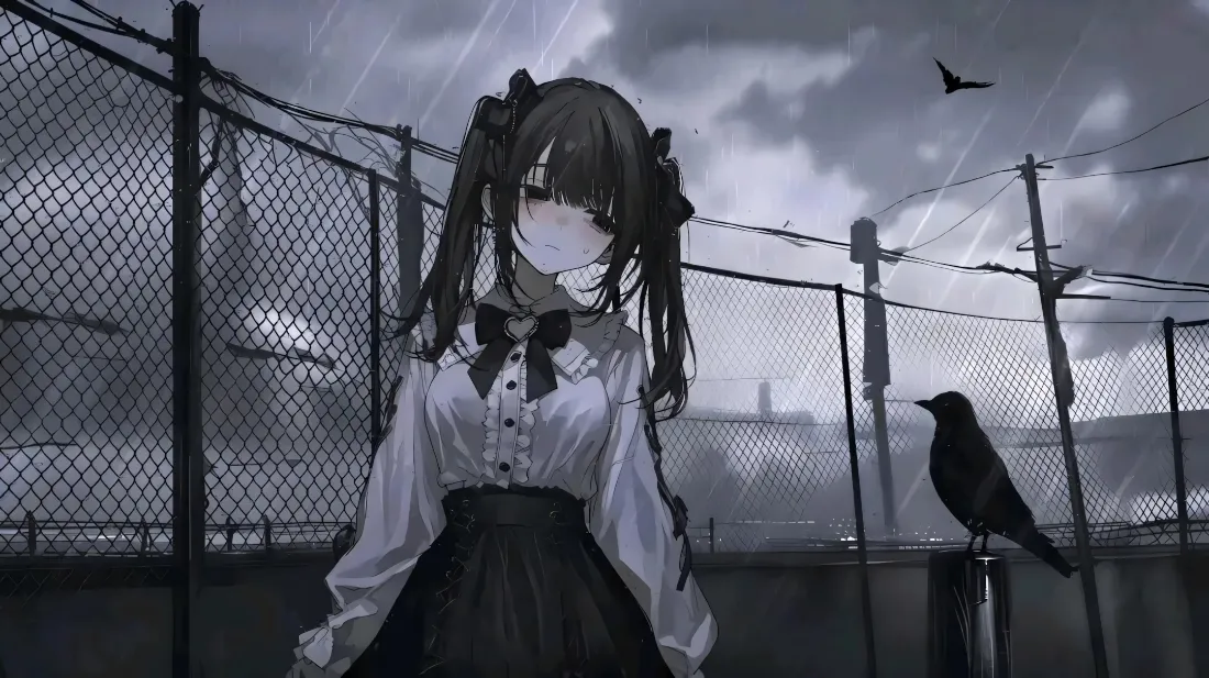 2k甜酷双马尾少女壁纸|雨天铁丝网背景图片 - 二次元暗黑风「哲风壁纸」 2k甜酷双马尾少女壁纸|雨天铁丝网背景图片 - 二次元暗黑风「哲风壁纸」