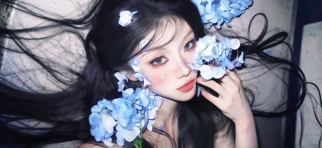 3k蓝花装饰美女壁纸|自然氛围感背景图片 - 艺术人像「哲风壁纸」 3k蓝花装饰美女壁纸|自然氛围感背景图片 - 艺术人像「哲风壁纸」