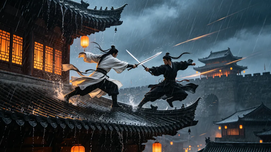 3k国风武侠壁纸|古建雨夜屋顶背景图片 - 剑客对决「哲风壁纸」 3k国风武侠壁纸|古建雨夜屋顶背景图片 - 剑客对决「哲风壁纸」