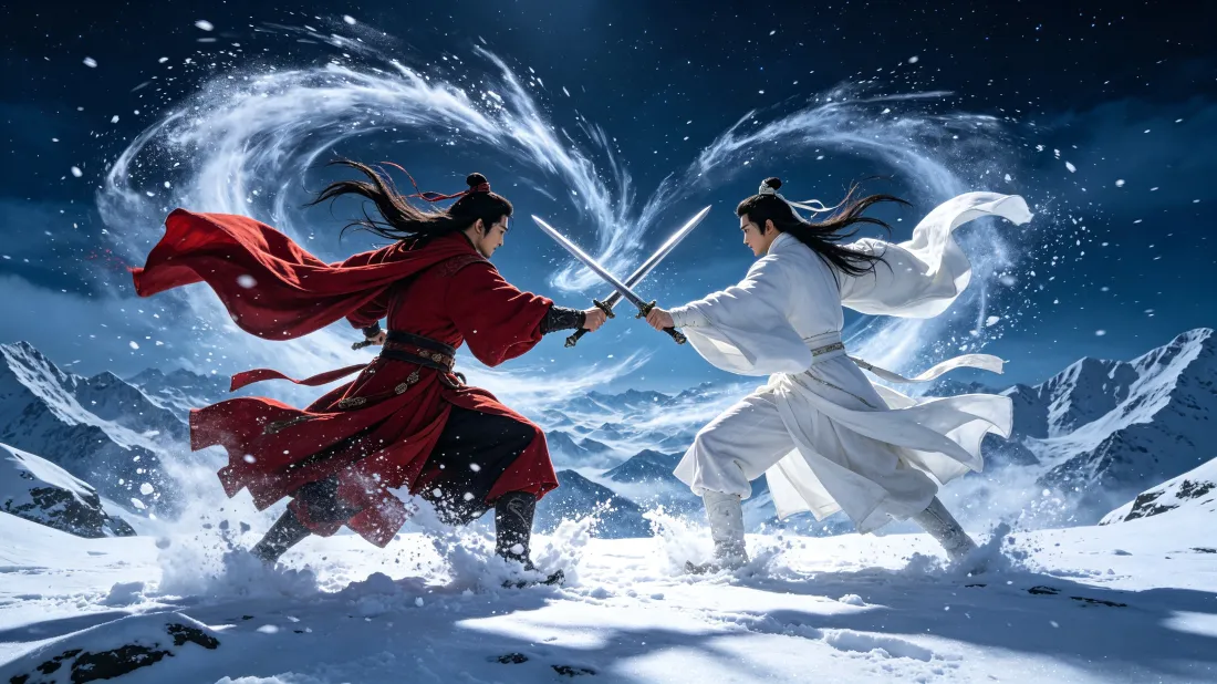 3k国风武侠壁纸|雪山比剑背景图片 - 红衣白衣侠客对决「哲风壁纸」 3k国风武侠壁纸|雪山比剑背景图片 - 红衣白衣侠客对决「哲风壁纸」
