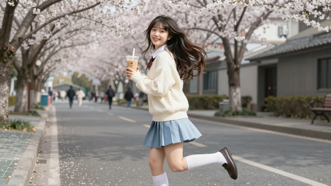2k元气女孩壁纸|樱花街道背景图片 - 手持奶茶治愈少女「哲风壁纸」 2k元气女孩壁纸|樱花街道背景图片 - 手持奶茶治愈少女「哲风壁纸」