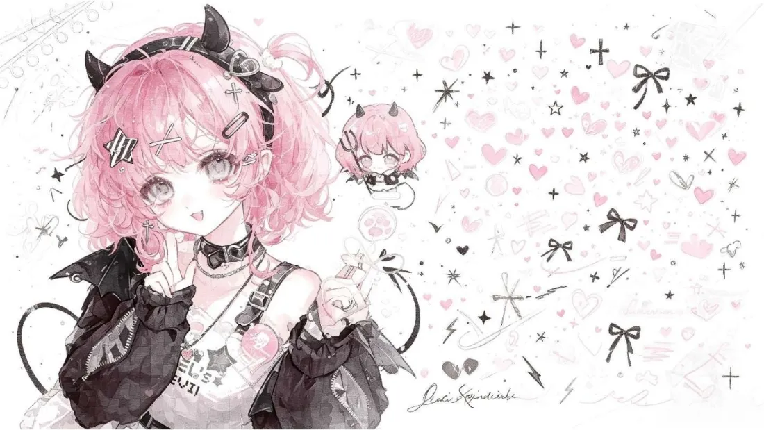 2k粉发小恶魔少女壁纸|爱心星芒背景图片 - 二次元萝莉「哲风壁纸」 2k粉发小恶魔少女壁纸|爱心星芒背景图片 - 二次元萝莉「哲风壁纸」