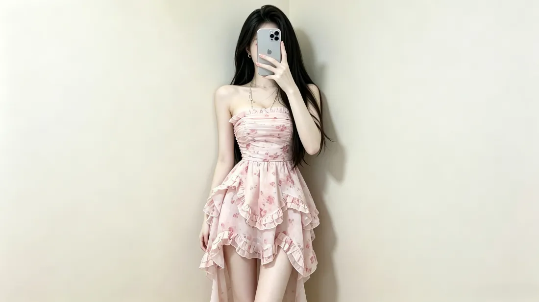 3k粉裙美女壁纸|浅色纯色背景图片 - 少女对镜自拍「哲风壁纸」 3k粉裙美女壁纸|浅色纯色背景图片 - 少女对镜自拍「哲风壁纸」