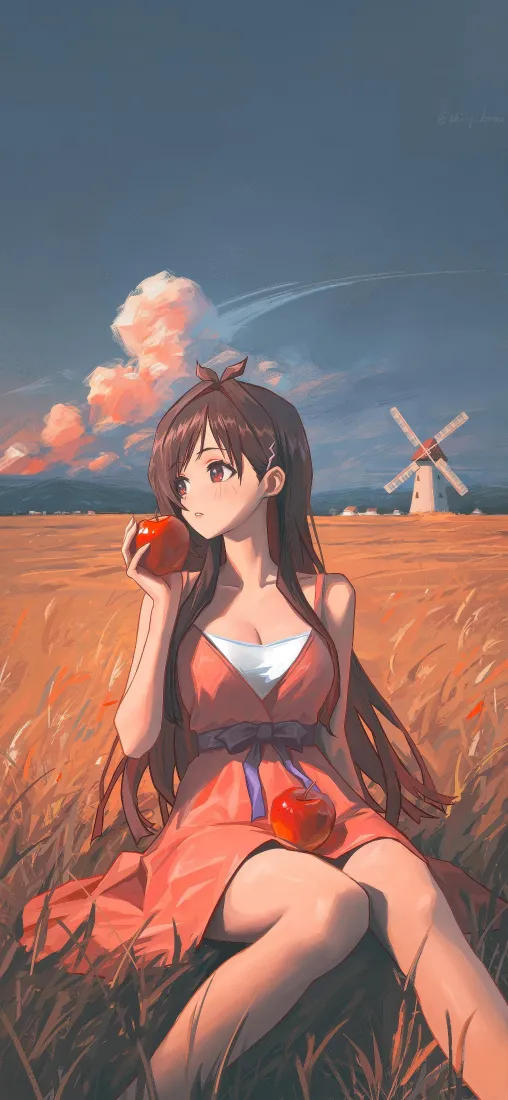 动漫少女手机壁纸|麦田风车背景图片 - 治愈风二次元插画「哲风壁纸」 动漫少女手机壁纸|麦田风车背景图片 - 治愈风二次元插画「哲风壁纸」