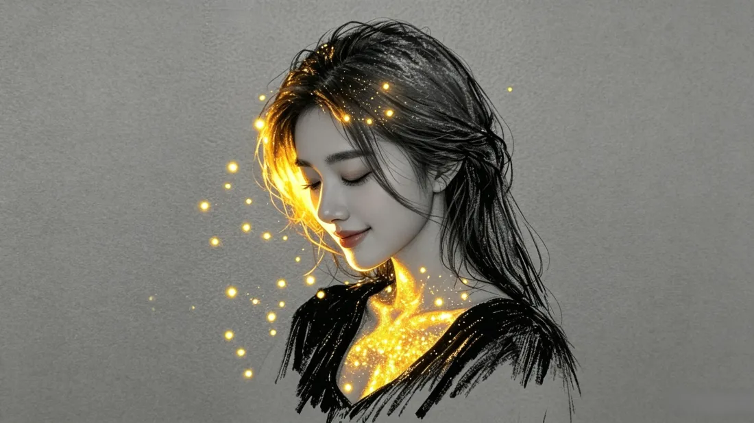 3k发光少女壁纸|手绘氛围感背景图片 - 温柔侧脸金色光点「哲风壁纸」 3k发光少女壁纸|手绘氛围感背景图片 - 温柔侧脸金色光点「哲风壁纸」