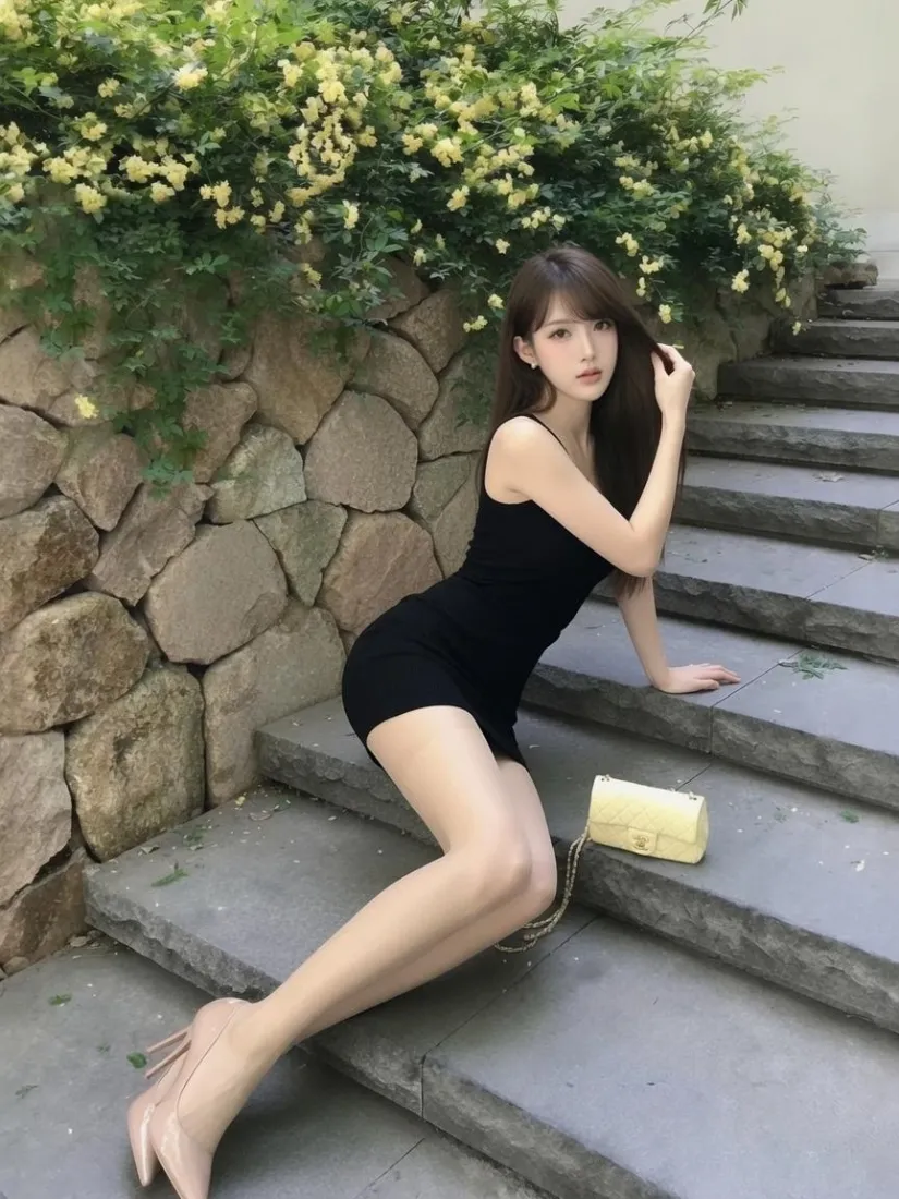 美女手机壁纸|石阶绿植背景图片 - 黑色吊带裙穿搭「哲风壁纸」 美女手机壁纸|石阶绿植背景图片 - 黑色吊带裙穿搭「哲风壁纸」
