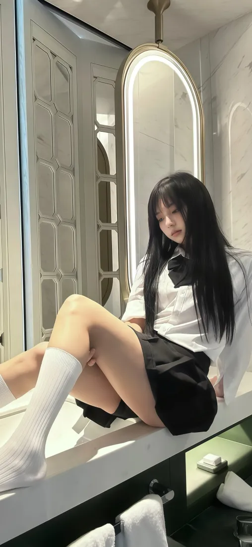 黑长直JK少女手机壁纸|室内穿搭背景图片 - 清新人像「哲风壁纸」 黑长直JK少女手机壁纸|室内穿搭背景图片 - 清新人像「哲风壁纸」