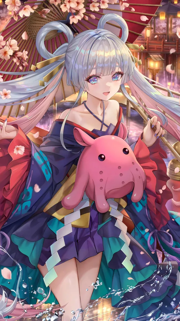 银发美少女手机壁纸|樱花和服背景图片 - 二次元古风插画「哲风壁纸」 银发美少女手机壁纸|樱花和服背景图片 - 二次元古风插画「哲风壁纸」