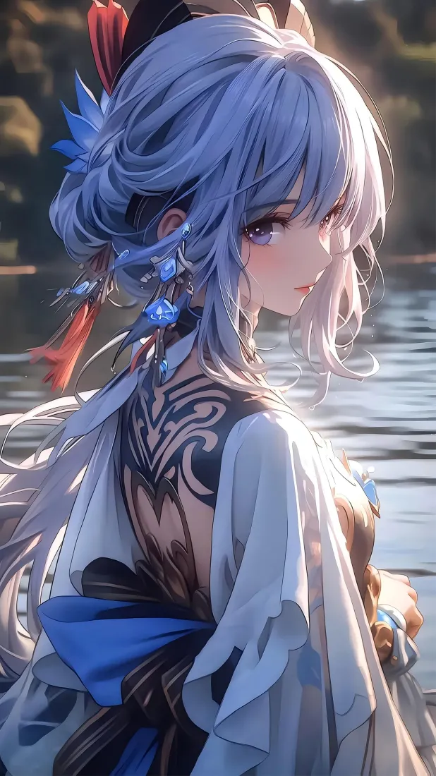 二次元美少女手机壁纸|水边光影背景图片 - 古风蓝发少女「哲风壁纸」 二次元美少女手机壁纸|水边光影背景图片 - 古风蓝发少女「哲风壁纸」