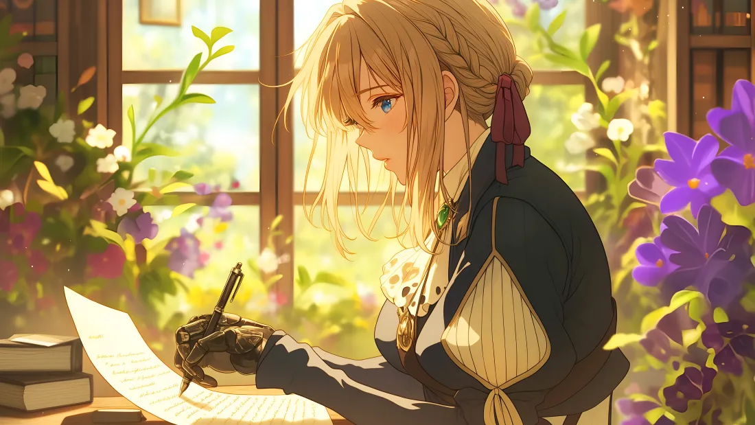 4k薇尔莉特壁纸｜窗边鲜花背景图片 - 紫罗兰永恒花园「哲风壁纸」