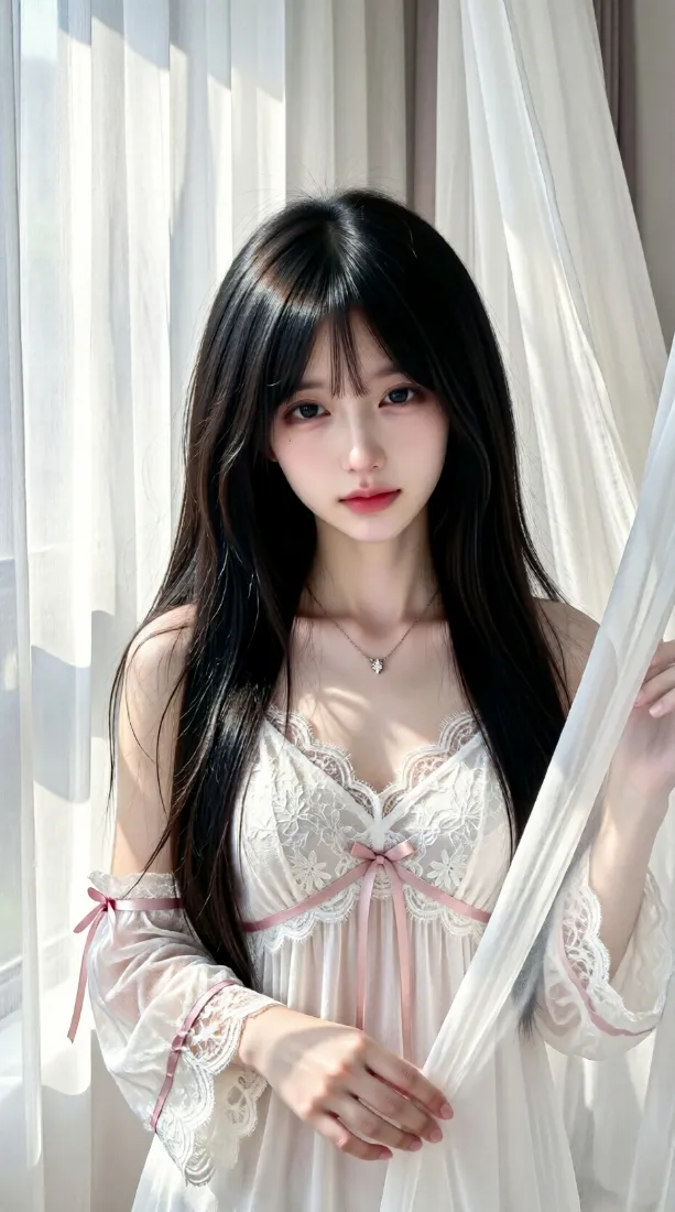 冷白皮长发美女手机壁纸|居家纱帘背景图片 - 纯欲氛围感写真「哲风壁纸」 冷白皮长发美女手机壁纸|居家纱帘背景图片 - 纯欲氛围感写真「哲风壁纸」