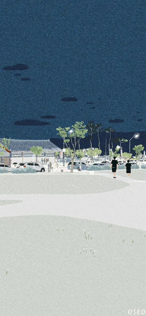 插画手机壁纸｜夜晚道路背景图片 - 街景散步行人「哲风壁纸」