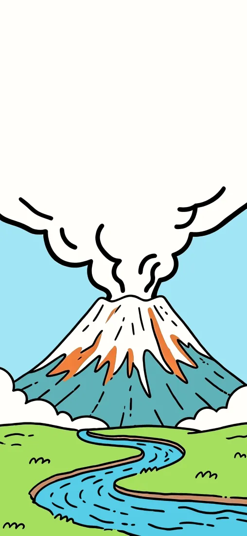 卡通火山爆发手机壁纸|河流草地背景图片 - 手绘插画「哲风壁纸」 卡通火山爆发手机壁纸|河流草地背景图片 - 手绘插画「哲风壁纸」