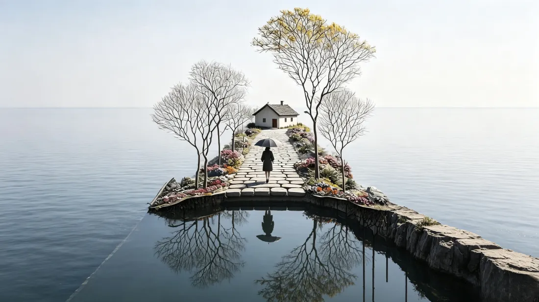 3k湖中小岛壁纸|静谧水面背景图片 - 打伞行人治愈场景「哲风壁纸」 3k湖中小岛壁纸|静谧水面背景图片 - 打伞行人治愈场景「哲风壁纸」