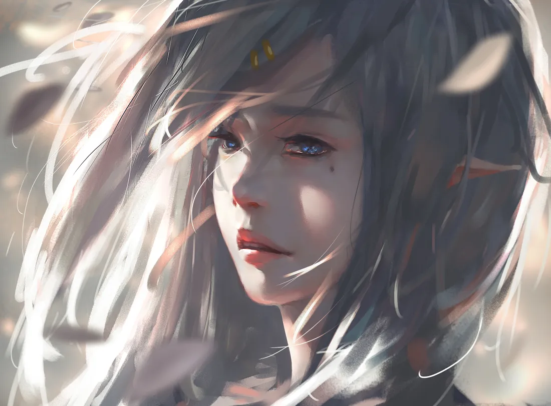 5k鬼刀海琴烟壁纸｜银发少女背景图片 - WLOP原创插画「哲风壁纸」