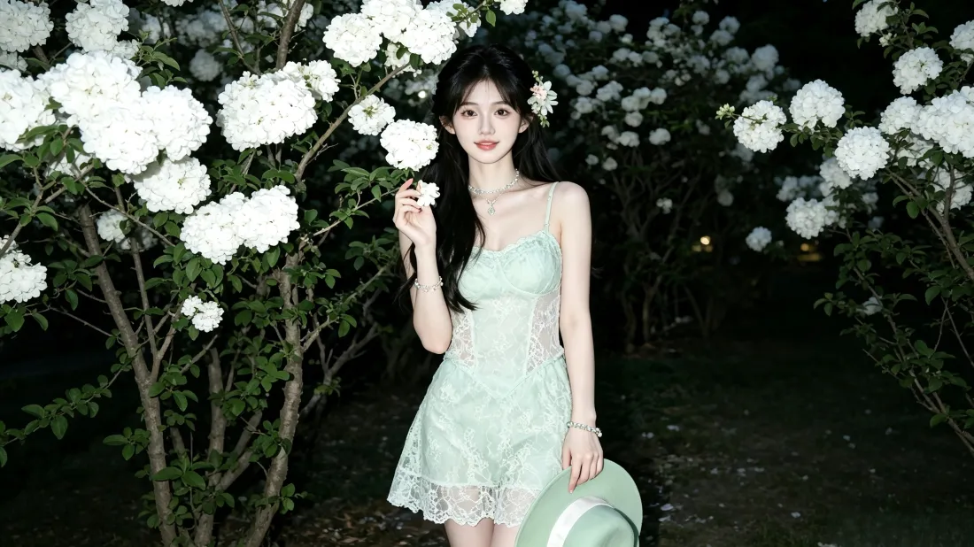 3k浅绿色裙美女壁纸|绣球花夜晚背景图片 - 温柔风写真「哲风壁纸」 3k浅绿色裙美女壁纸|绣球花夜晚背景图片 - 温柔风写真「哲风壁纸」