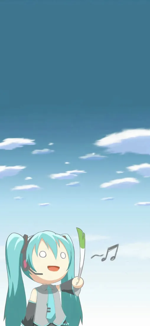 初音未来手机壁纸｜蓝天白云背景图片 - Q版萌系音乐角色「哲风壁纸」