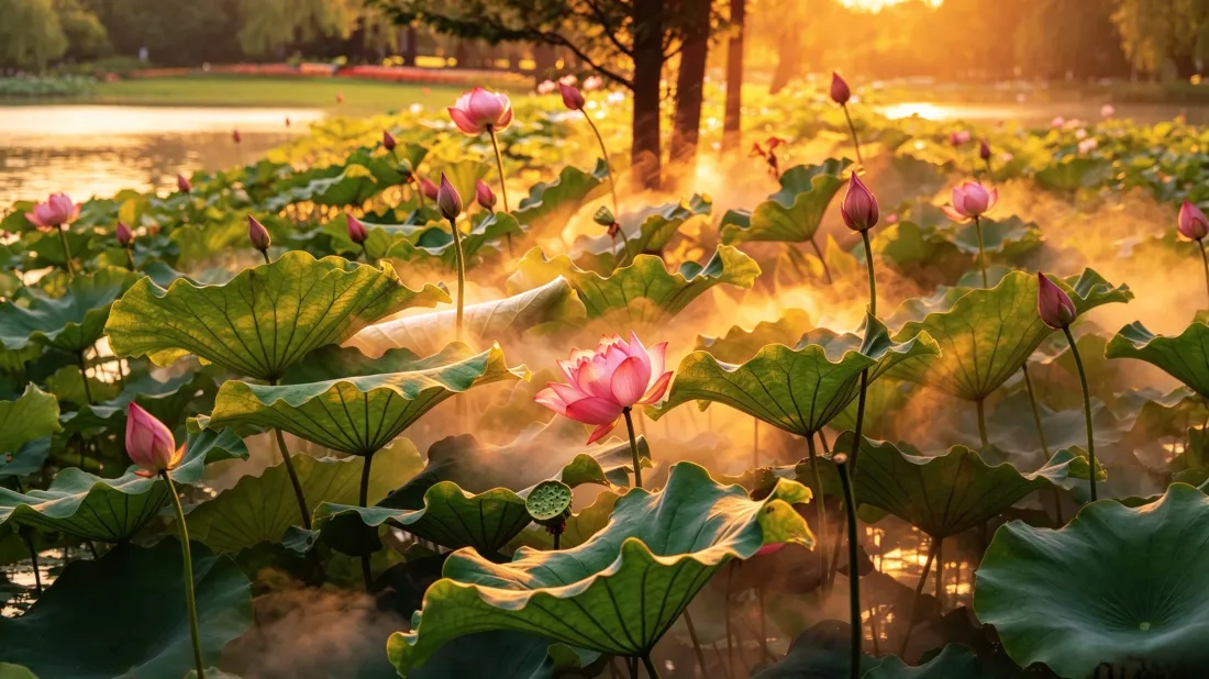 3k荷花壁纸｜夏日荷塘背景图片 - 夕阳治愈自然风光「哲风壁纸」