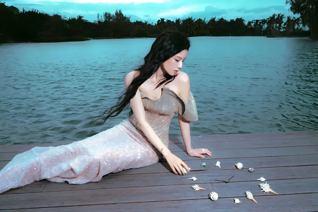 5k张婧仪壁纸｜湖边树林栈道背景图片 - 气质长裙氛围感写真「哲风壁纸」