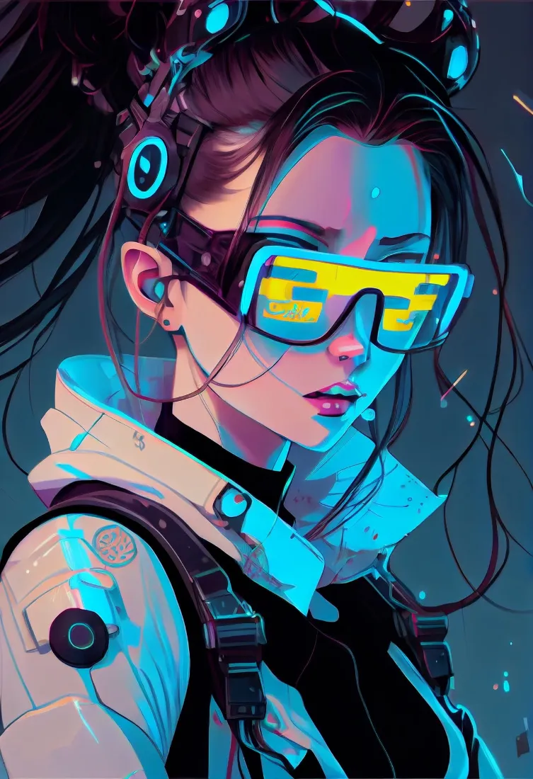 赛博朋克少女手机壁纸｜赛博风插画背景图片 - 科技未来感「哲风壁纸」