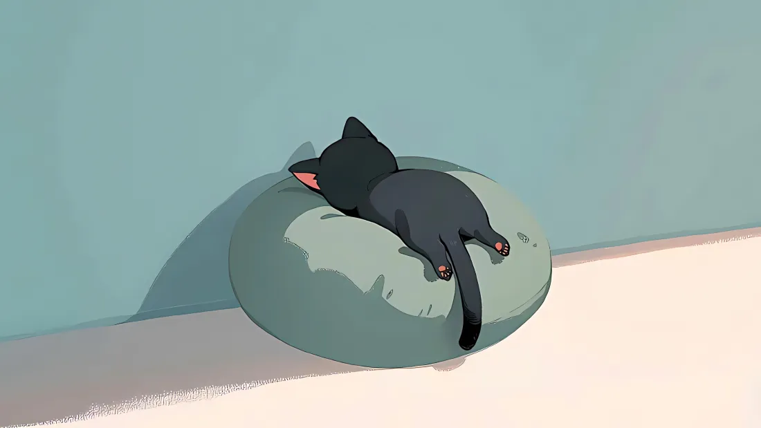 3k黑猫壁纸｜简约插画背景图片 - 治愈慵懒猫咪「哲风壁纸」