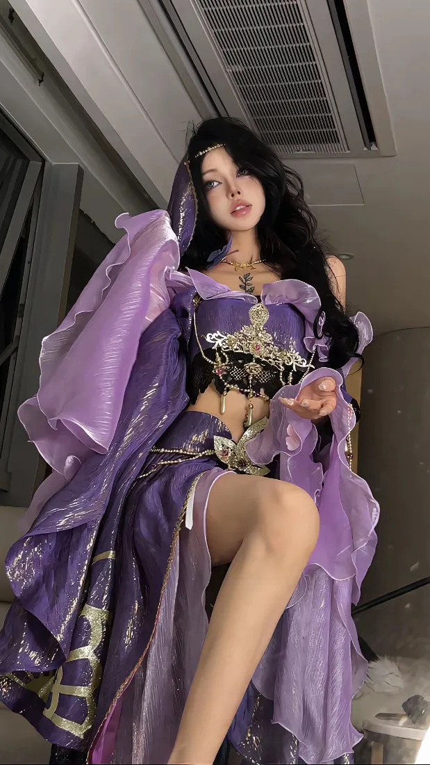 紫裙美女手机壁纸｜室内人像背景图片 - 高颜值气质穿搭「哲风壁纸」