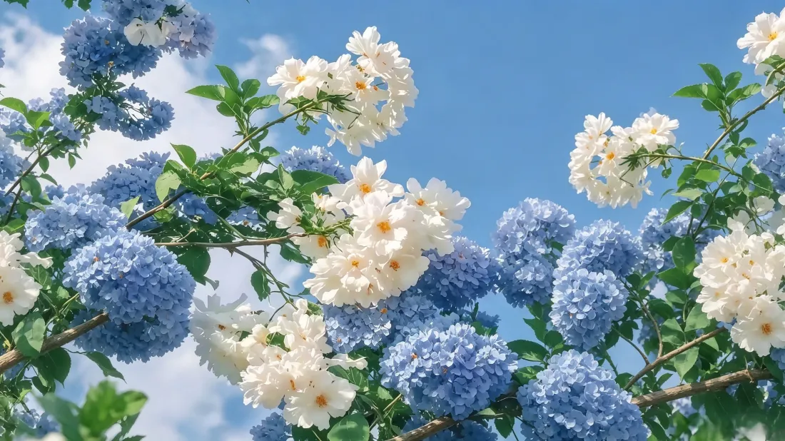 3k蓝白绣球花壁纸|蓝天绿叶花丛背景图片 - 清新治愈「哲风壁纸」 3k蓝白绣球花壁纸|蓝天绿叶花丛背景图片 - 清新治愈「哲风壁纸」