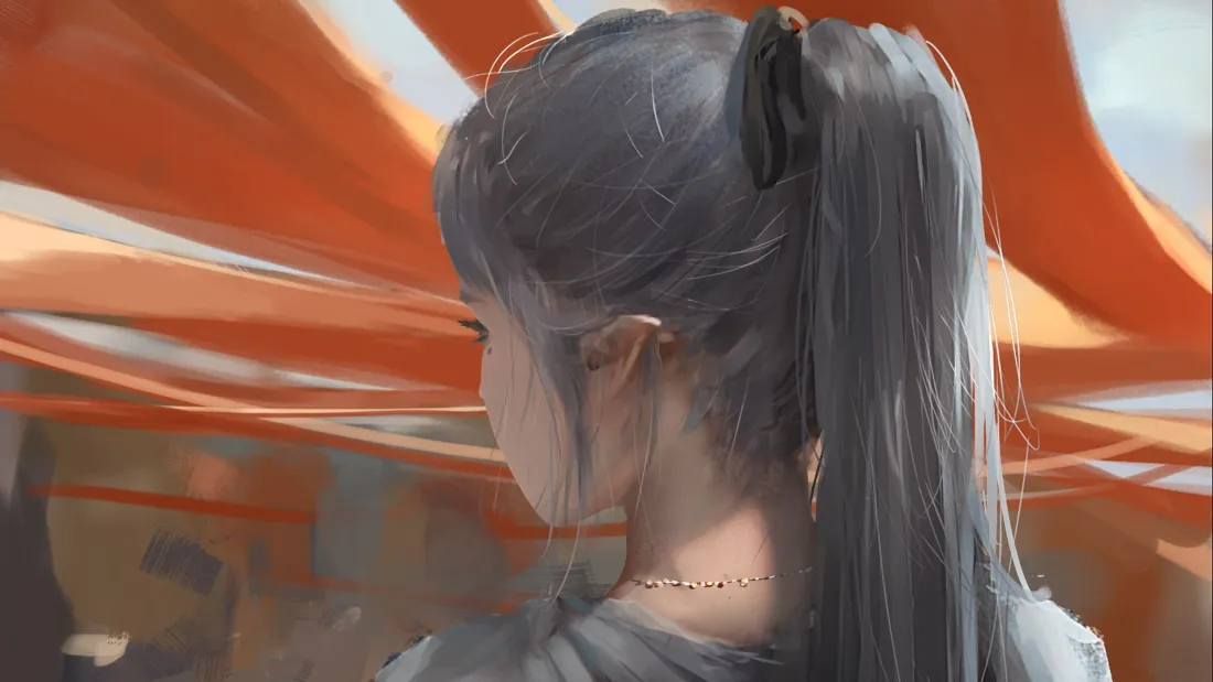 2k鬼刀壁纸｜高马尾灰发少女背景图片 - WLOP插画「哲风壁纸」
