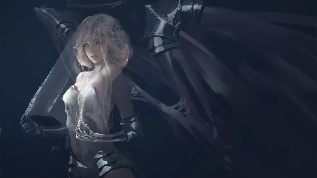 2k鬼刀壁纸｜WLOP手绘插画背景图片 - 银发少女海琴烟「哲风壁纸」
