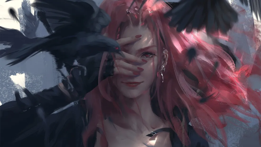 2k鬼刀壁纸|红发黑翼女性背景图片 - WLOP插画「哲风壁纸」 2k鬼刀壁纸|红发黑翼女性背景图片 - WLOP插画「哲风壁纸」