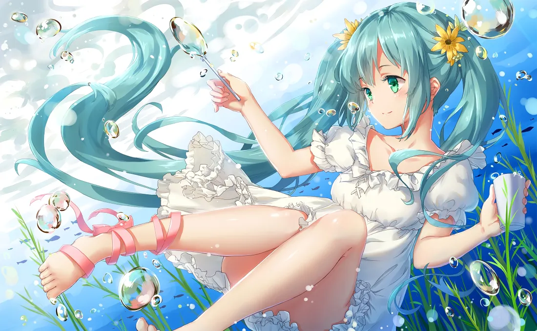 4k初音未来壁纸|蓝天青草气泡背景图片 - 白裙双马尾少女「哲风壁纸」 4k初音未来壁纸|蓝天青草气泡背景图片 - 白裙双马尾少女「哲风壁纸」
